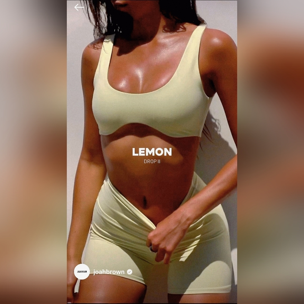 💛*NWT* *SET* Lemon 💛 Joah Brown Contour Bra & Body Biker Shorts Sueded Lemon